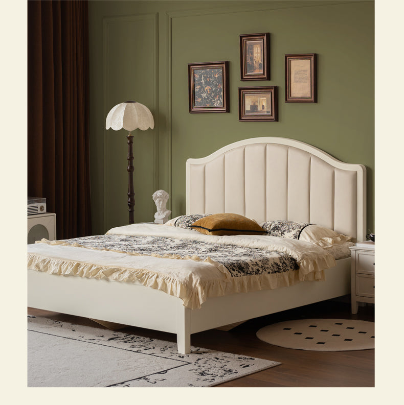Rubber Solid Wood Arched Channel-Tufted Upholstered Storage Bed, Cream