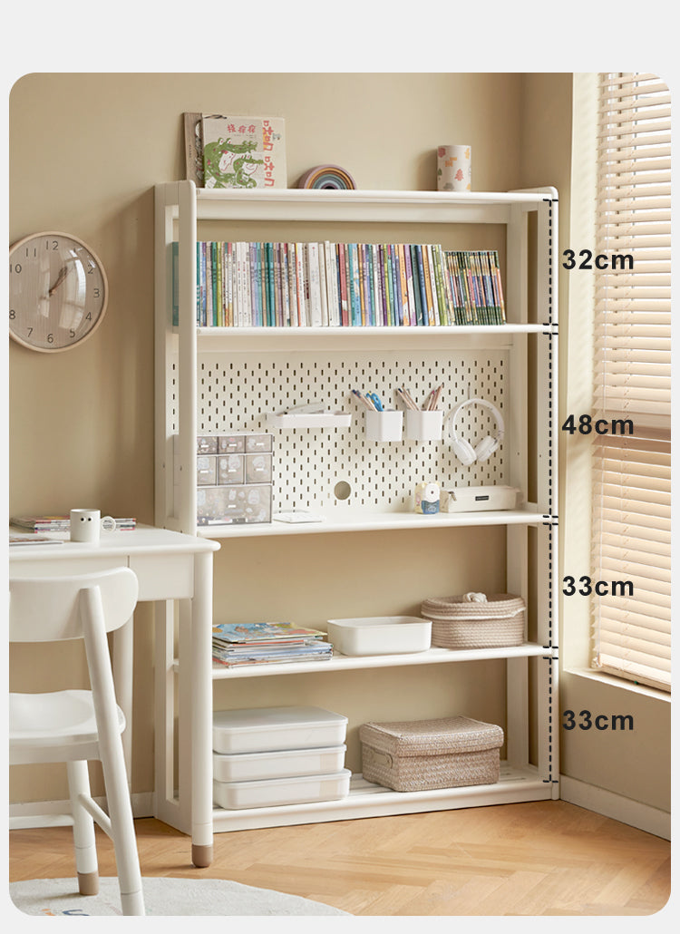 Birch solid wood cream style bookshelf floor-standing lifting children's study table"