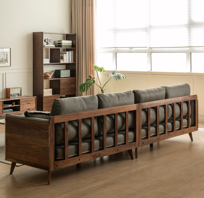 Black Walnut Solid Wood Sofa, Technology Cloth, fabric