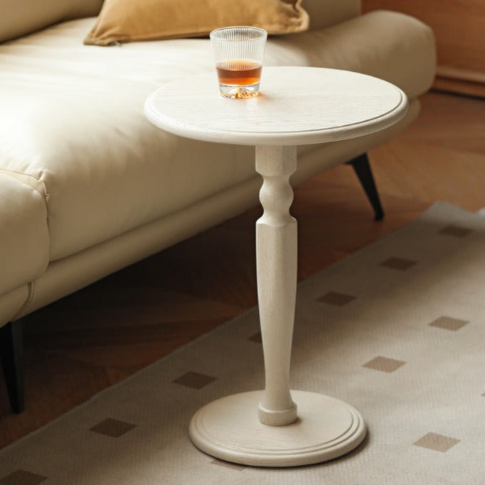 Oak Solid wood side table cream style "
