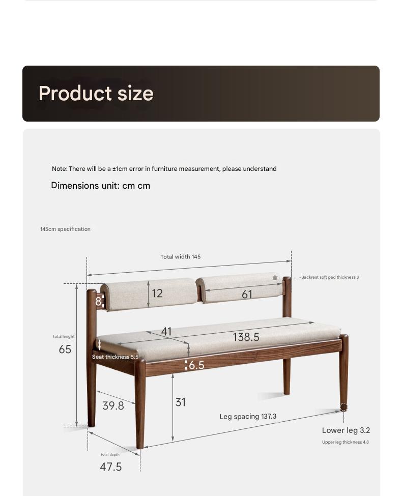 Black Walnut, Oak Solid Wood Long Bench