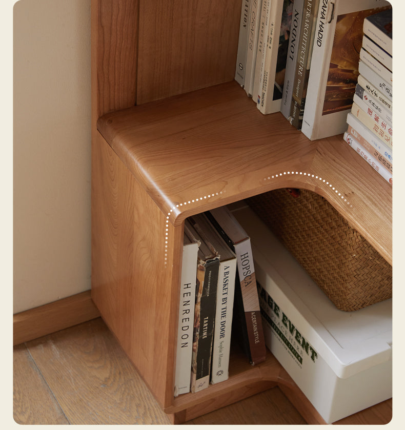 Cherry Solid Wood Corner Bookcase Floor Storage Cabinet<