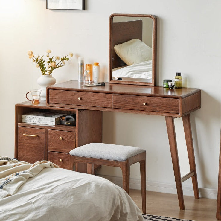 Oak solid wood telescopic dressing table Walnut color