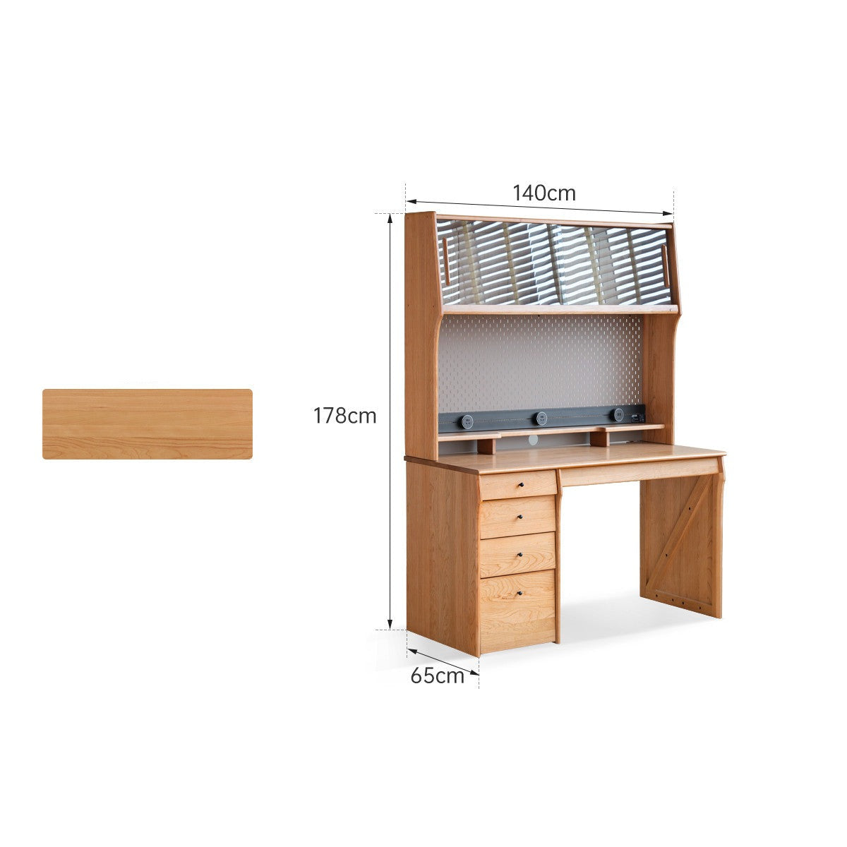 Oak solid wood desk bookshelf integrated Warm light-
