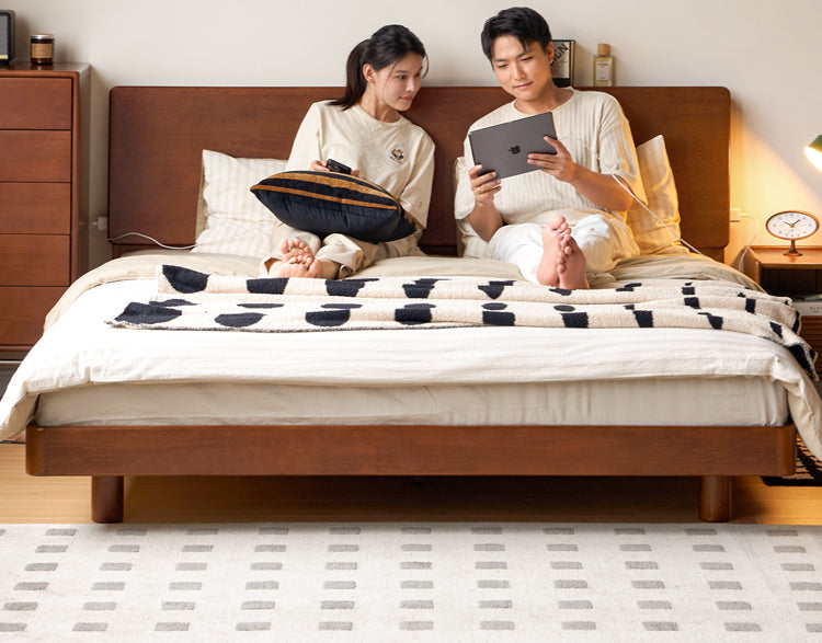 Rubber Solid Wood Antique color Bed