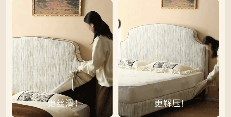 Fabric Soft Headboard Bed French Retro Style
