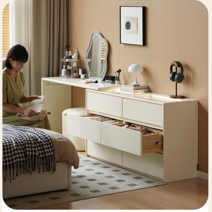 Poplar Solid Wood Dressing Table, Simple White Cabinet