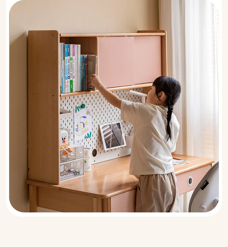 Beech, Oak Solid Wood Study Desk with Shelf