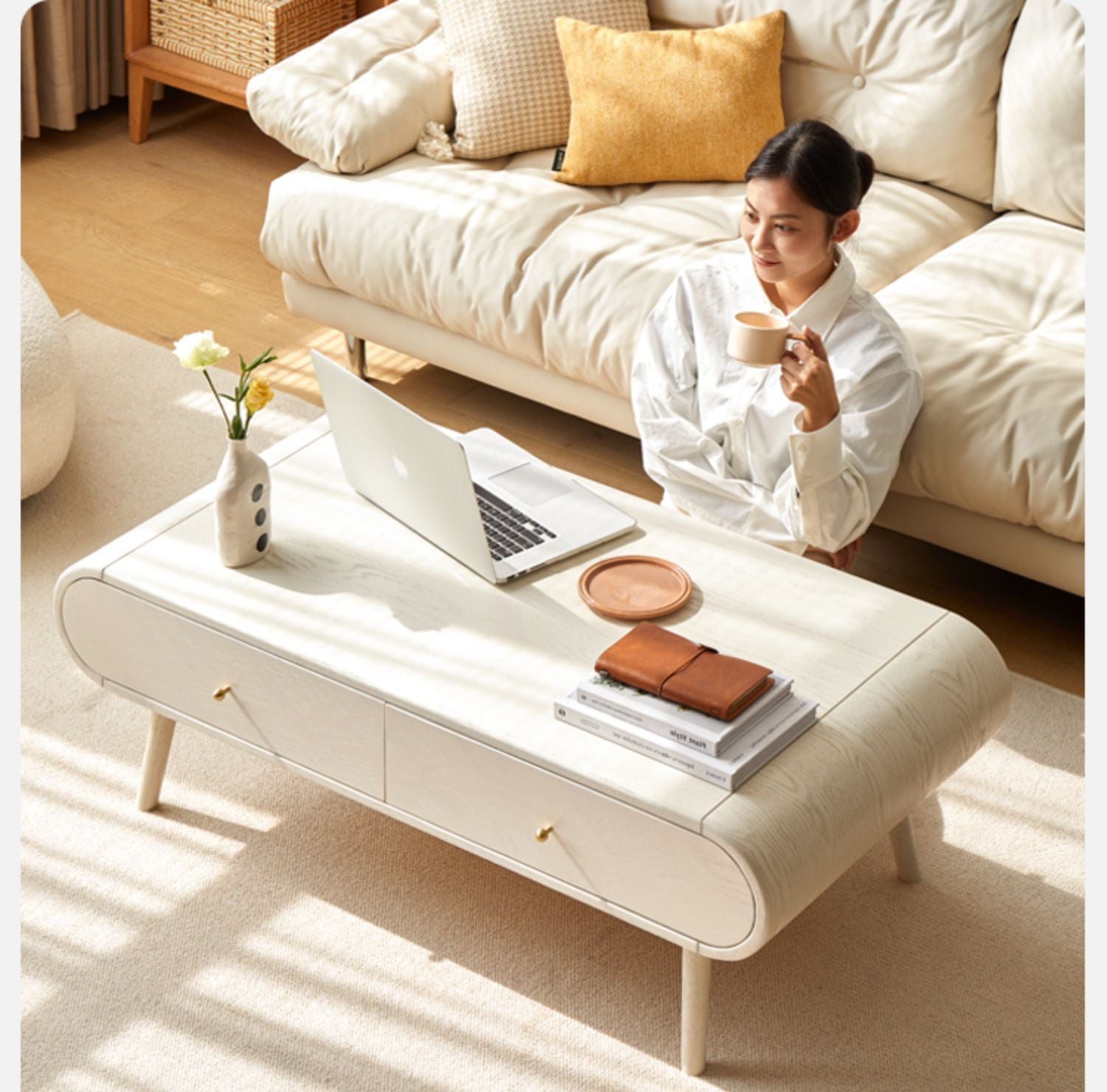 Oak solid wood white high-leg coffee table