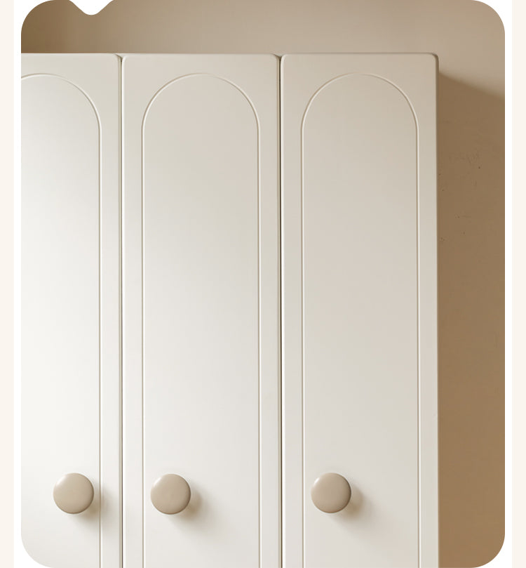 Pine Solid Wood White Cream Children's Wardrobe: