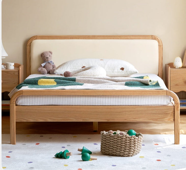 Oak solid wood children's bed with organic leather"