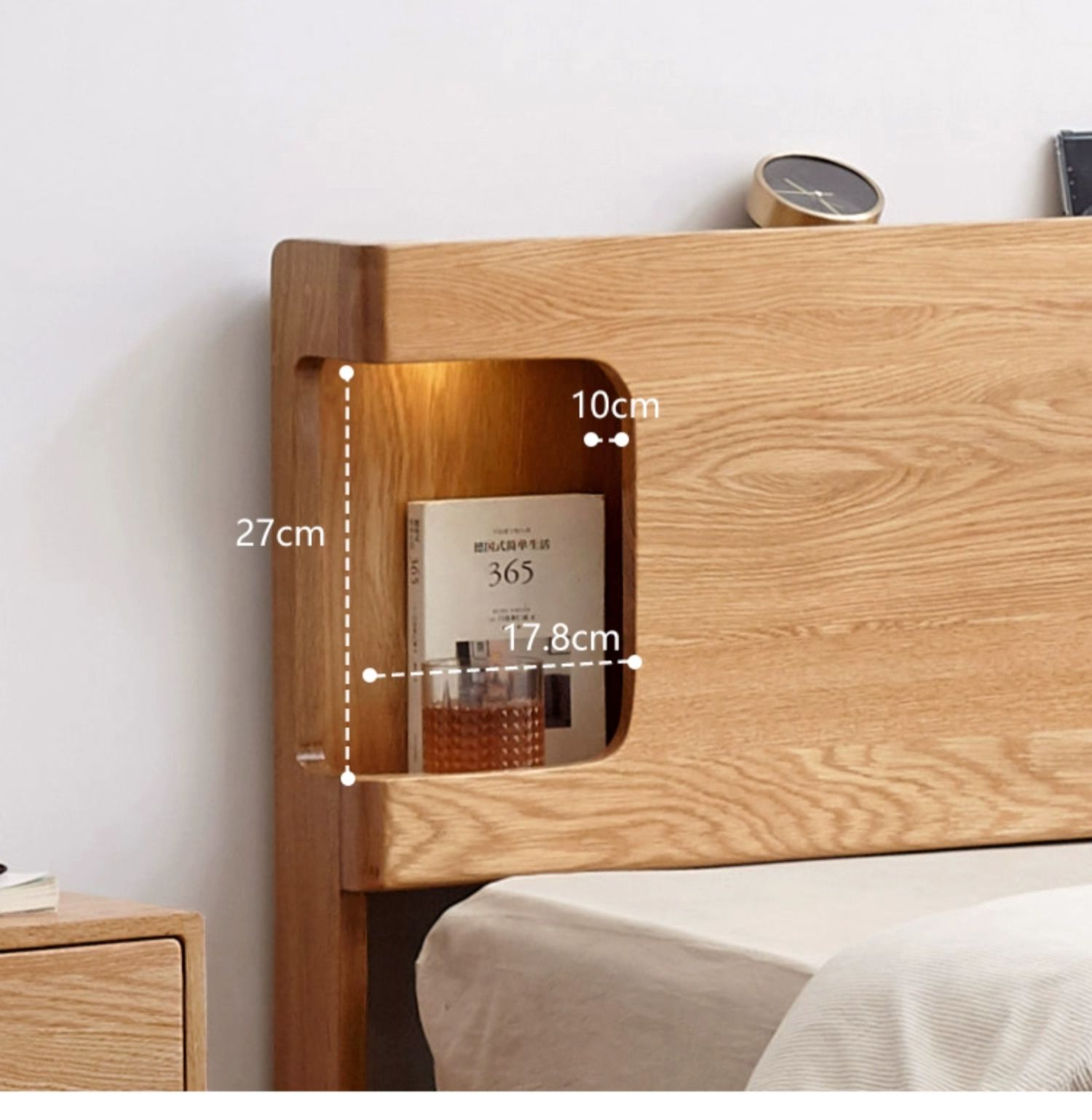 Oak solid wood luminous bed charger, shelf")