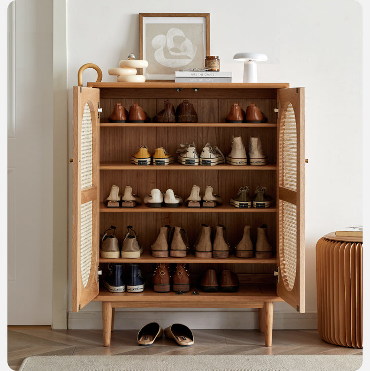 Oak solid wood rattan shoe cabinet"
