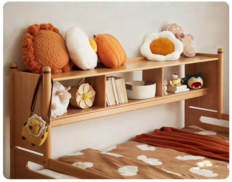 Oak Solid Wood Kids Storage Bed with Built-In Bookcase Headboard and Lift Storage