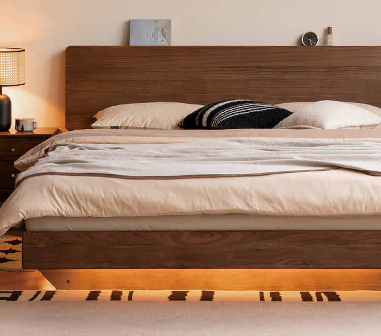 Black walnut, Oak suspended luminous box bed<