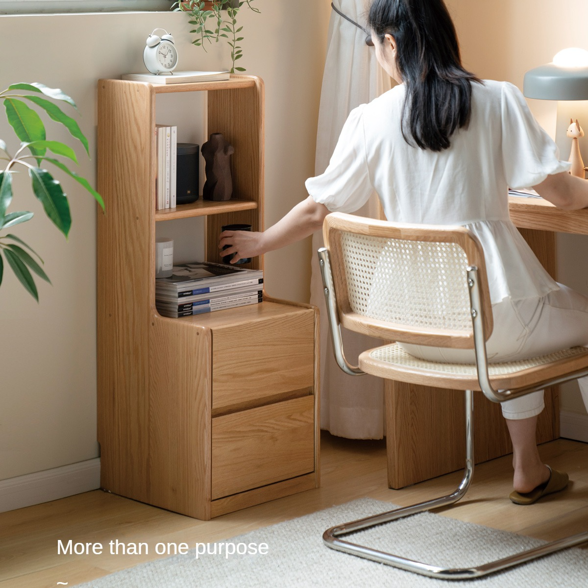 Oak solid wood multifunctional high section nightstand-