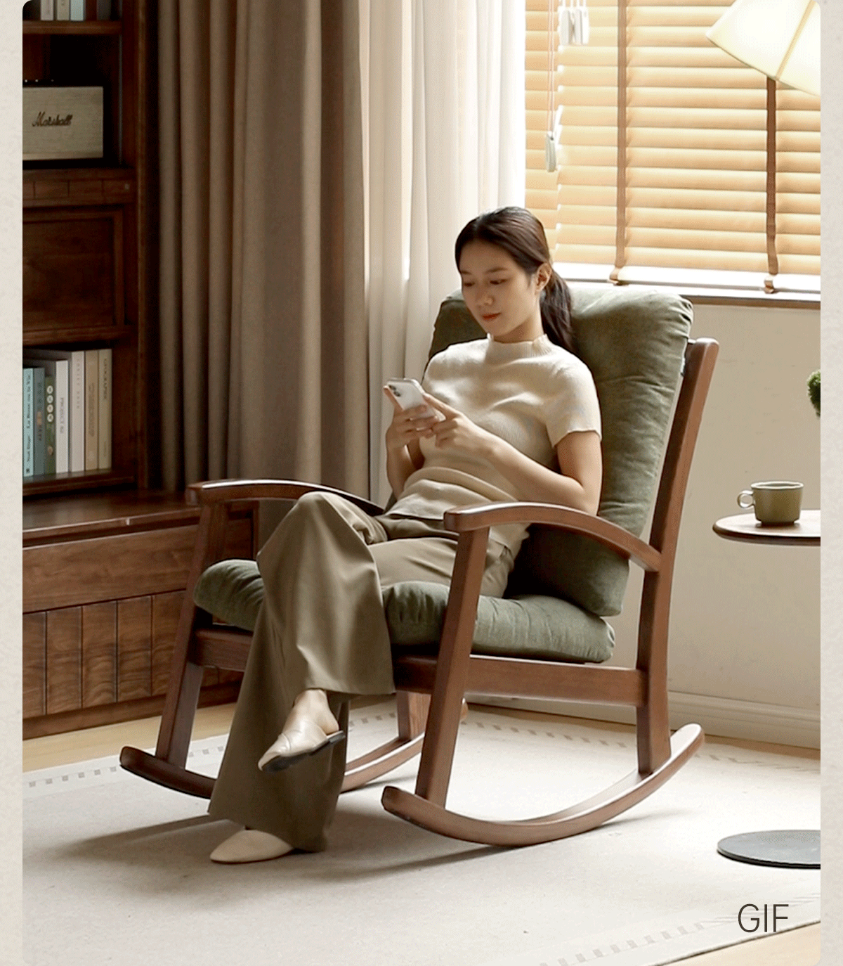Oak Solid Wood Modern Rocking Lounge Chair