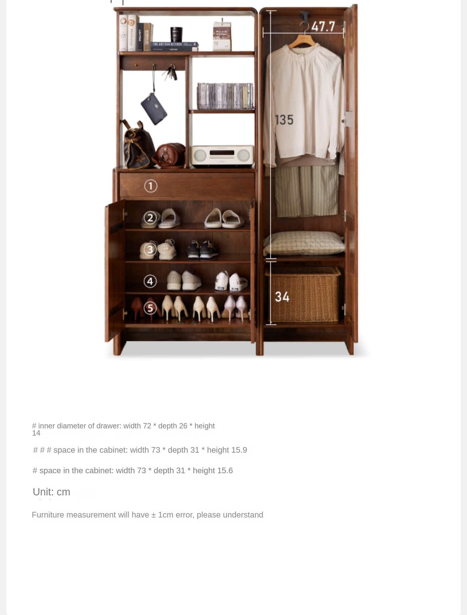 Black walnut solid wood entrance cabinet, integrated partition screen cabinet"