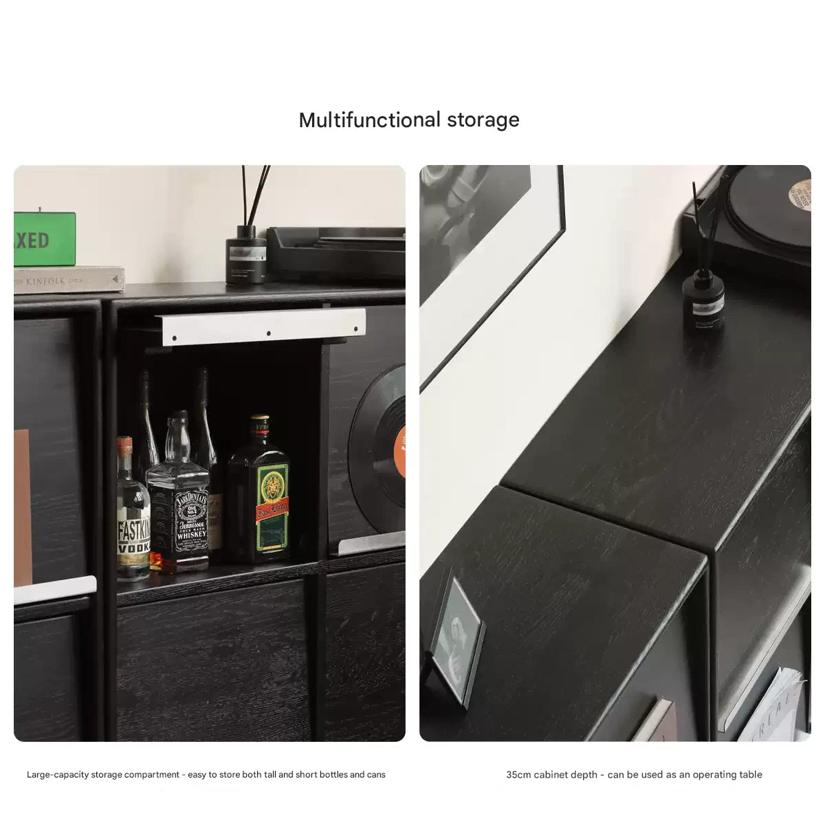 Oak Solid Wood Black Storage Combination Module Cabinet