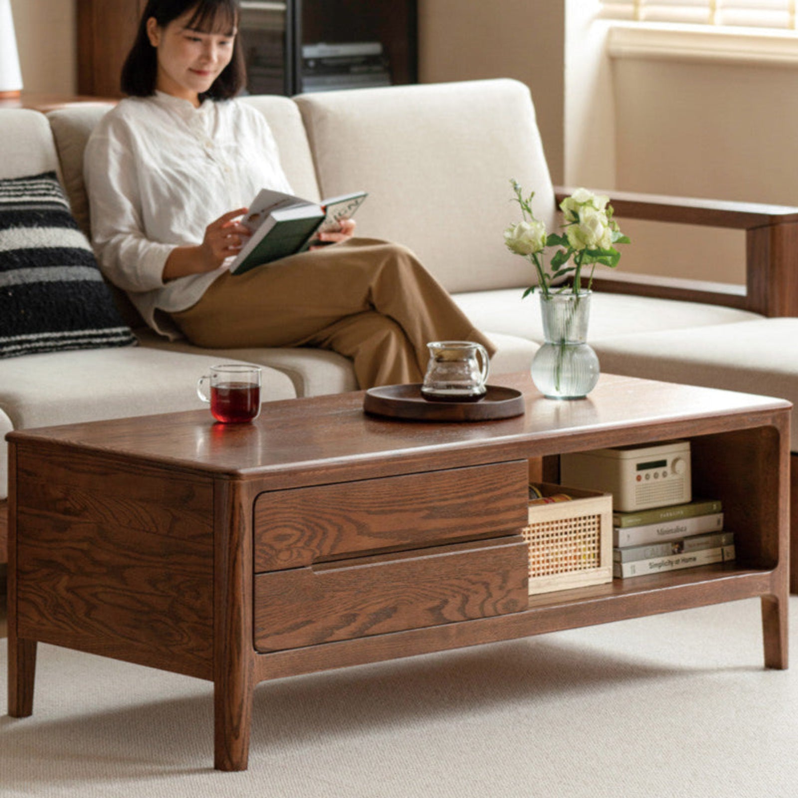 Solid Rubberwood, Oak Solid Wood Nordic Coffee Table