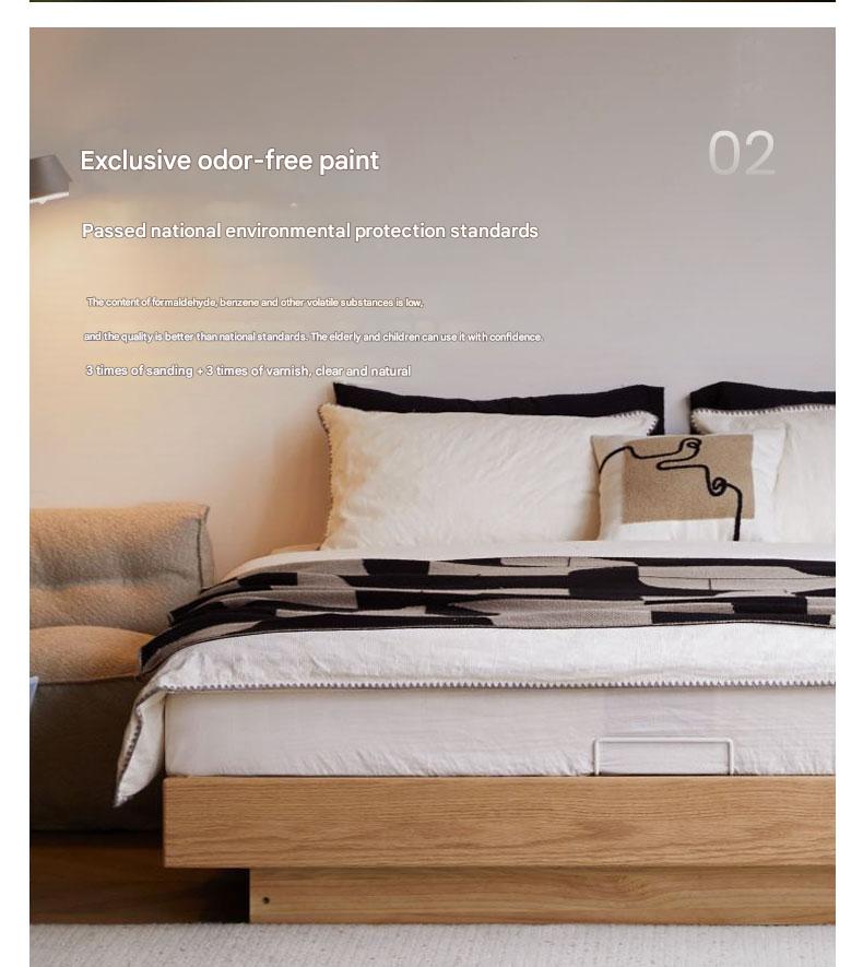 Oak solid wood platform bed, headboard-free bed suspension bed.