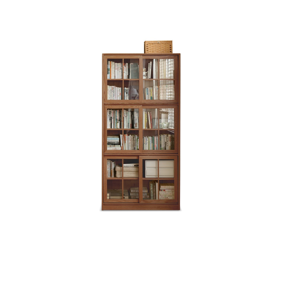 Oak Solid Wood Bookcase Floor to Floor Free Combination Sliding Door<