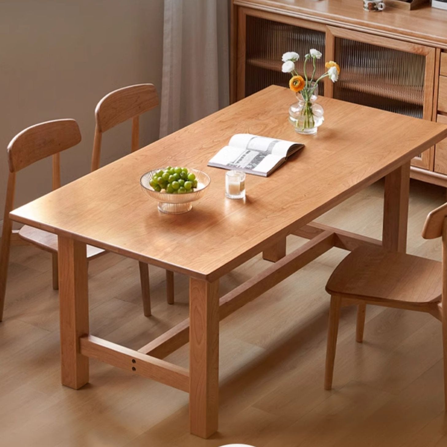 Cherry solid wood rectangular dining table