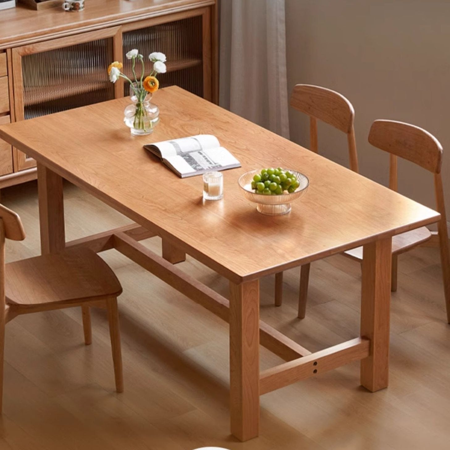 solid wood dining table large size simple rectangular table and chairs ...