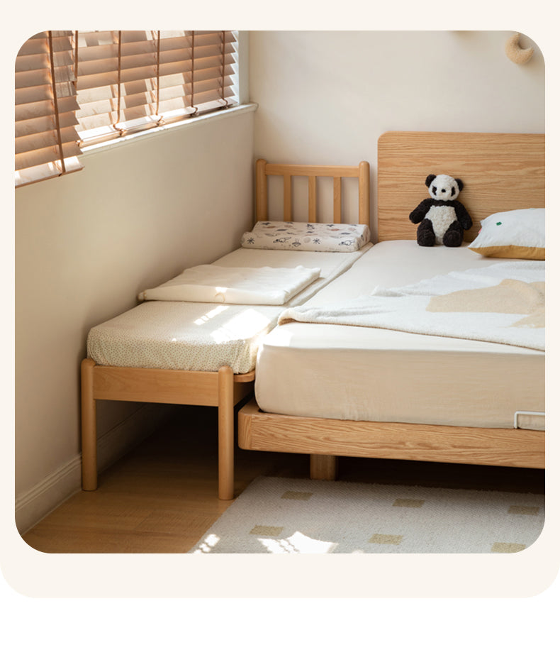 Beech Solid Wood Children's Splicing Bed with Guardrail