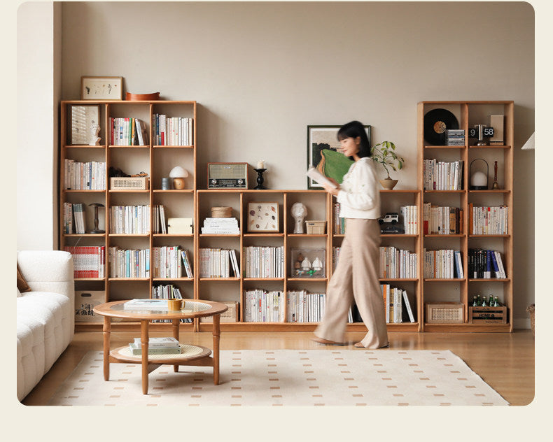 Cherry Solid Wood Freely Combinable Bookshelf with Floor-Standing Grid Design