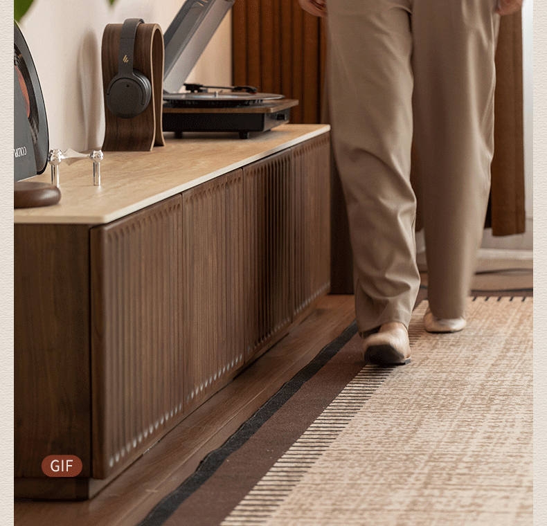 Black Walnut Solid Wood TV Cabinet with Vintage Style Floor-Standing Design