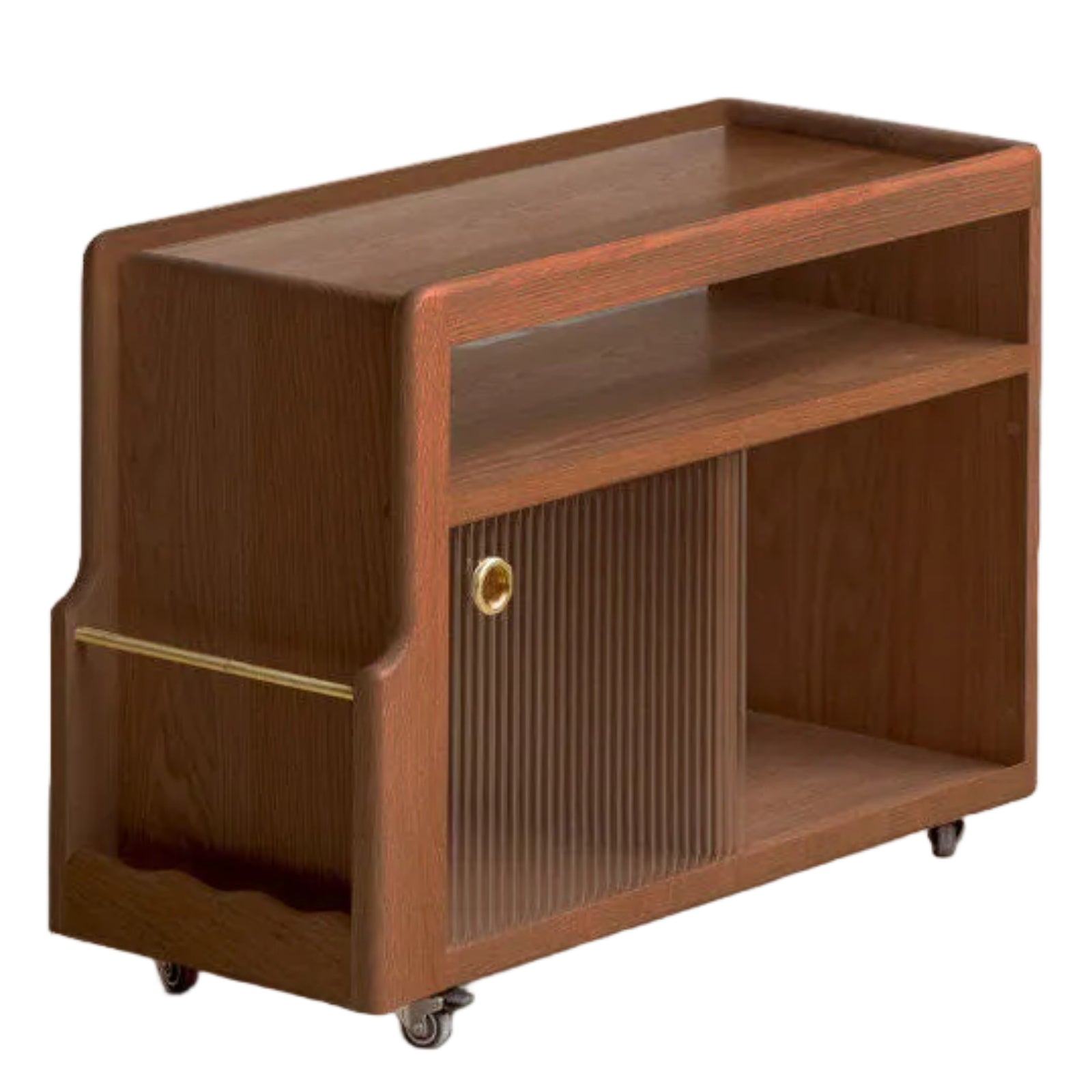 Oak, Beech, Poplar, Black Walnut Solid Wood Mobile Glass Side Table