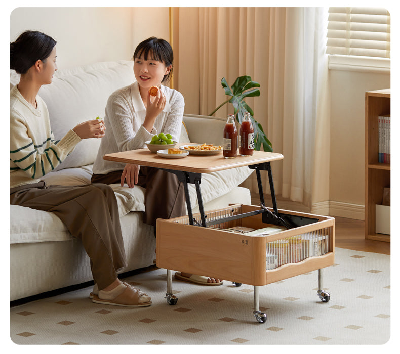 Beech solid wood lifting movable trolley coffee table