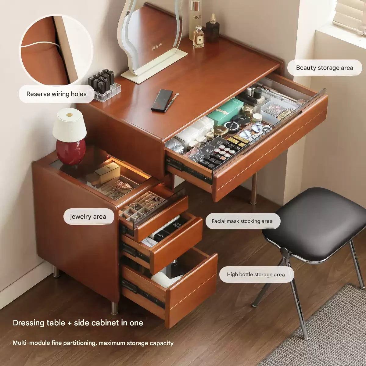Poplar Solid Wood Bauhaus Multi Functional Dressing Table