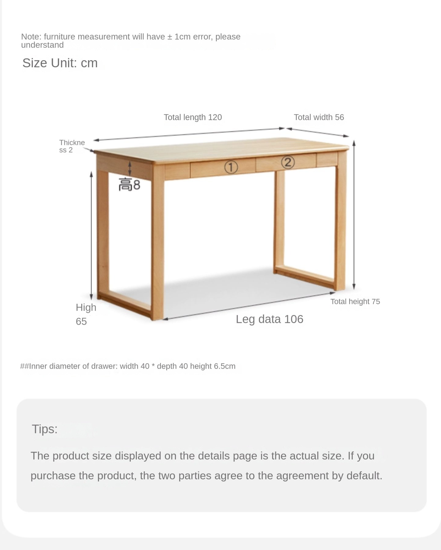 Beech solid wood office desk, modern and minimalist"