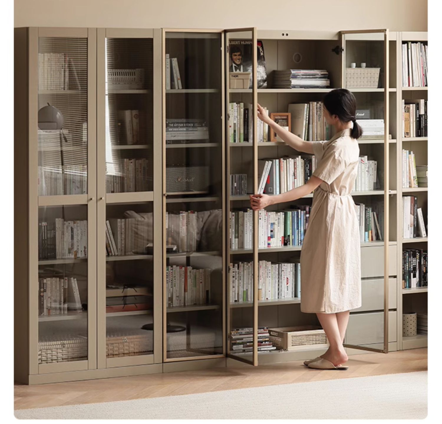 Poplar solid wood bookcase light luxury style<