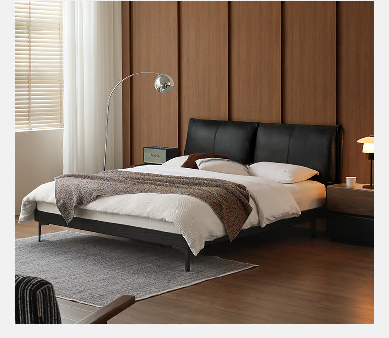 Genuine Leather Bed Modern Simple