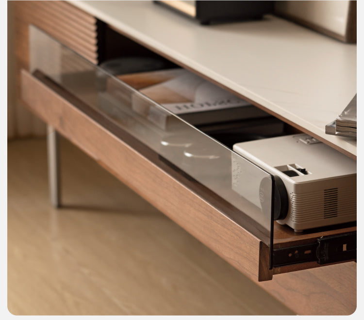 Black Walnut Solid Wood TV Cabinet Rock Panel Modern)