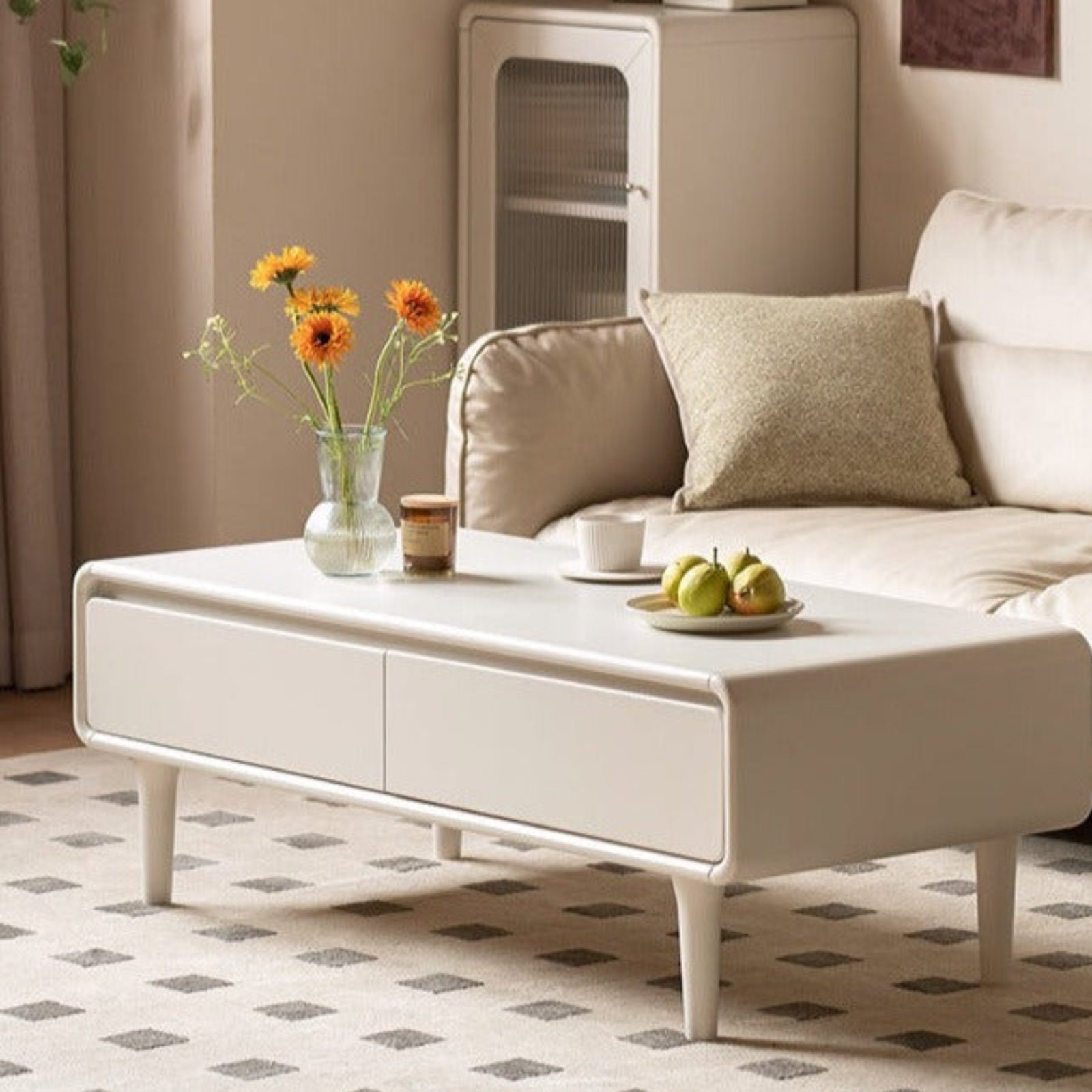 Rubber Wood Cream Coffee Table