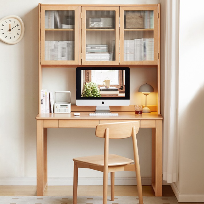 Beech solid wood office, desk storage shelf, bookshelf integrated"