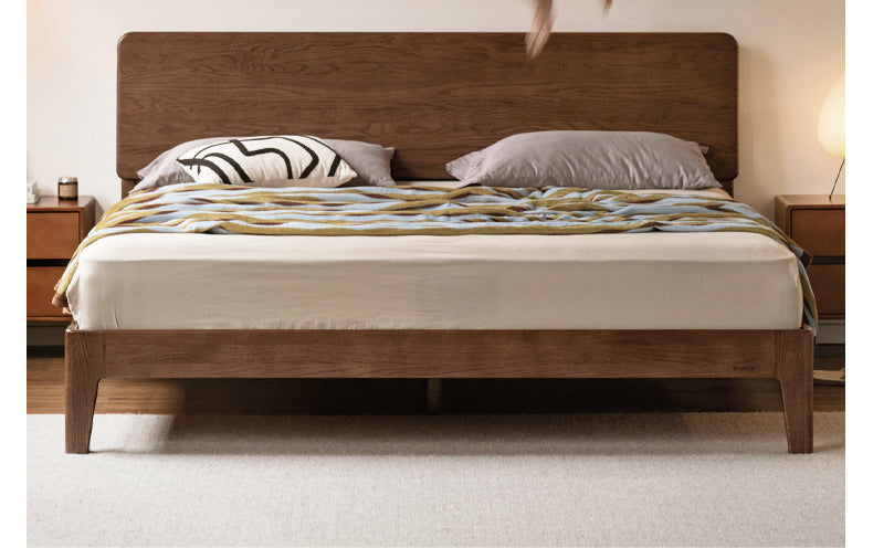 Oak Solid Wood High Back Large Bed