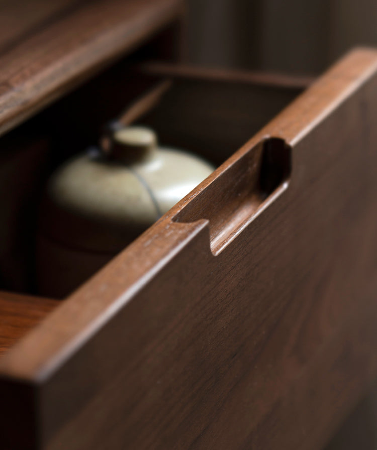 Ash Solid Wood Storage Cabinet Against the Wall