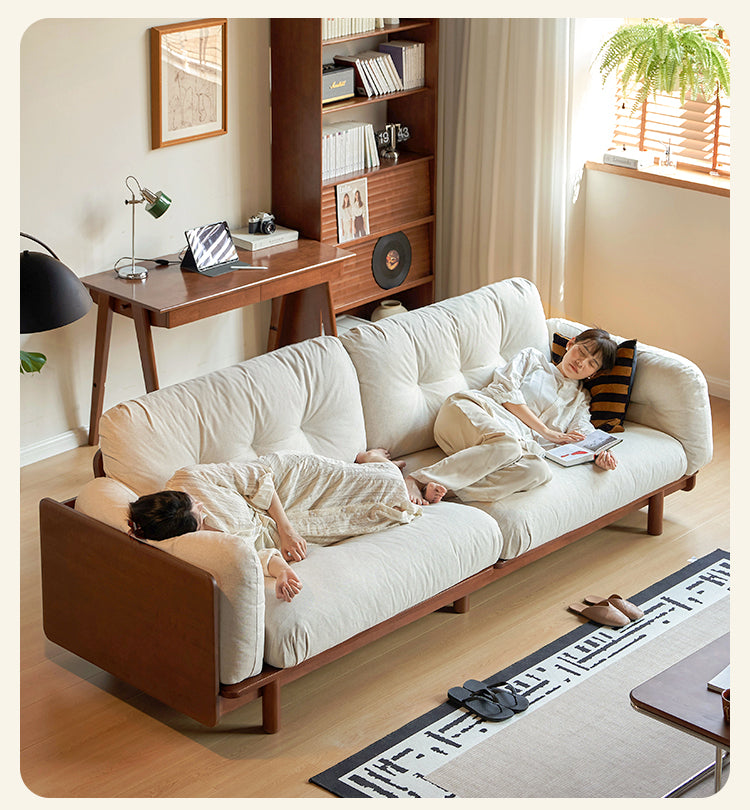 Rubber Solid Wood Fabric Sofa Ancient Style