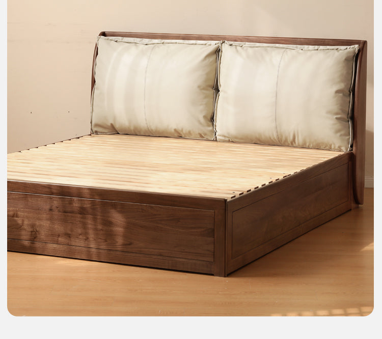 Black Walnut Solid Wood Genuine leather,Technology cloth Box Bed+