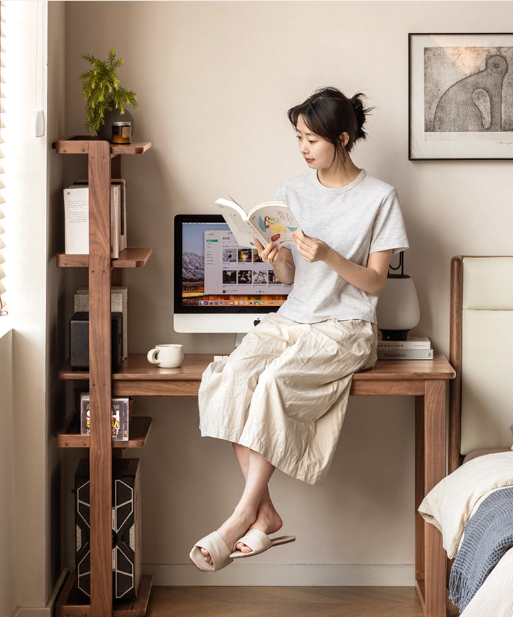 Black Walnut, Ash Solid Wood Desk Bookshelf