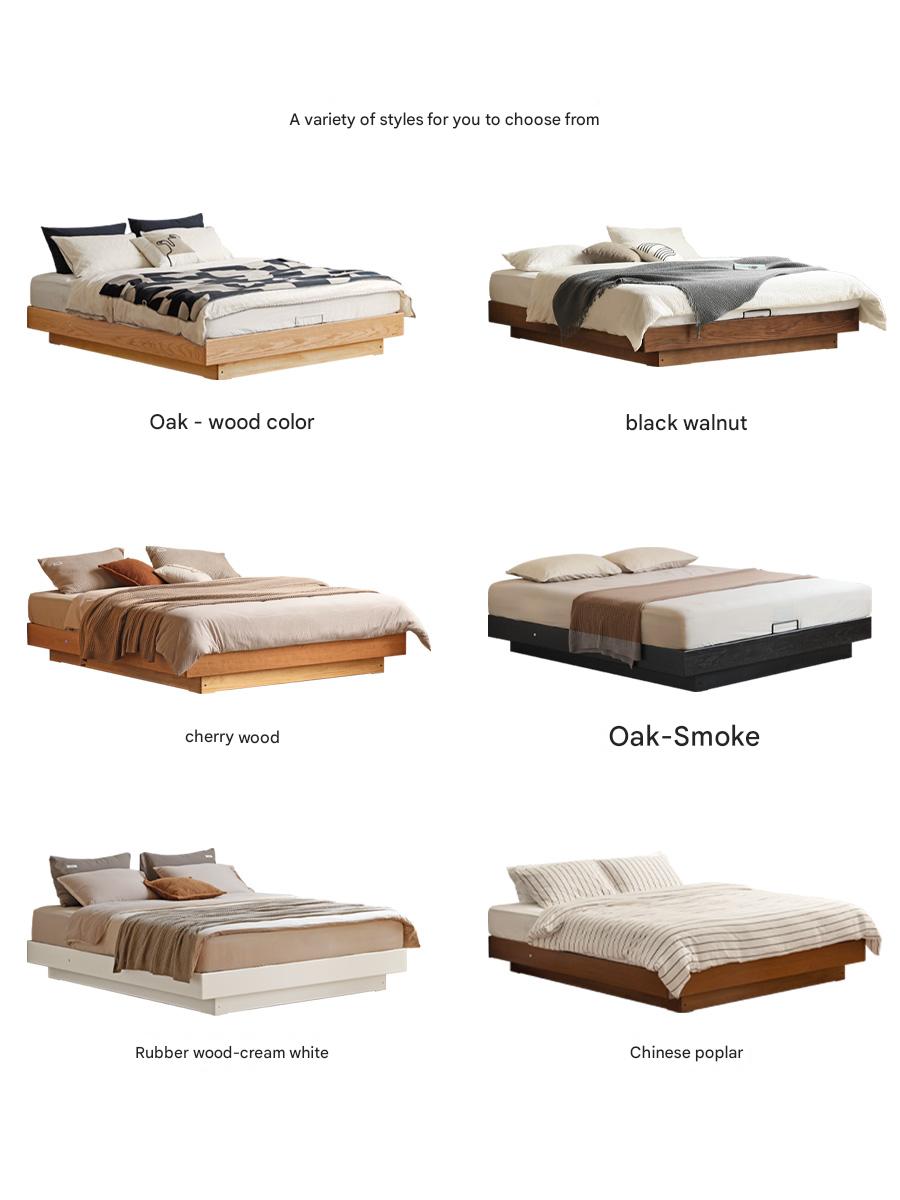 Oak solid wood platform bed, headboard-free bed suspension bed.