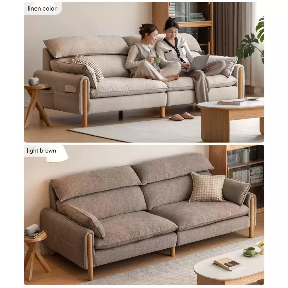 Oak high back chenille sofa washable