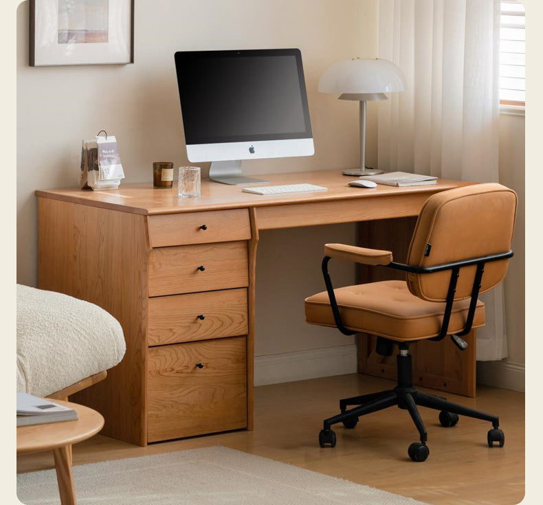 Cherry Wood Desk and Bookshelf Integrated Office Desk