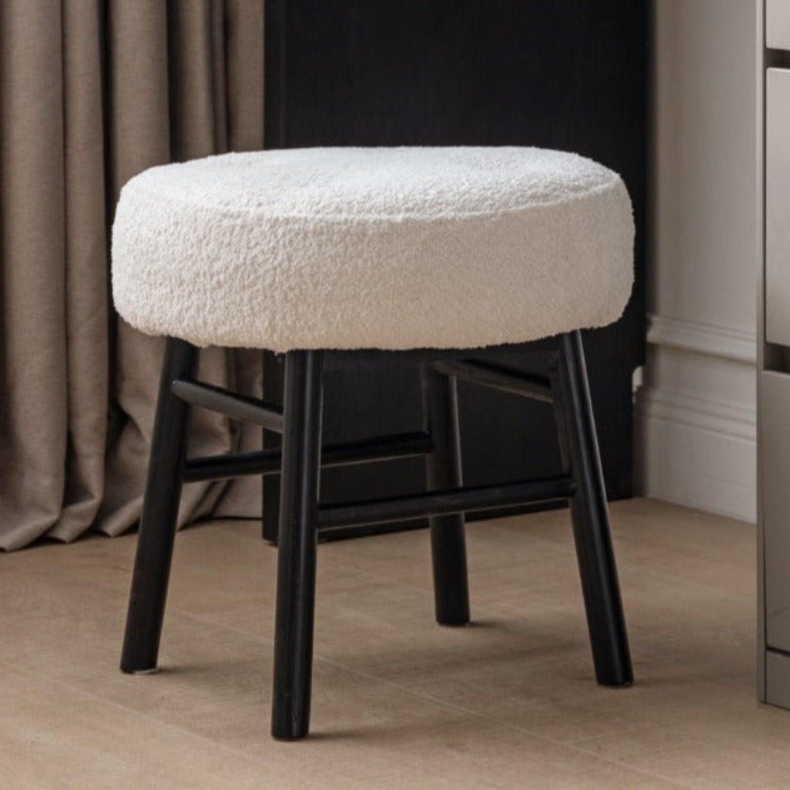 Oak Solid Wood Makeup Stool Imitation Sherpa