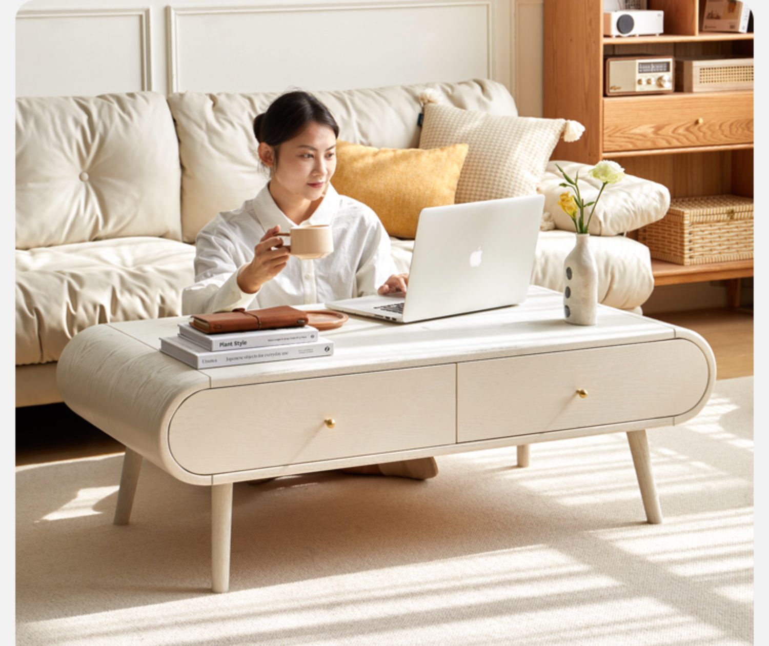 Oak solid wood white high-leg coffee table